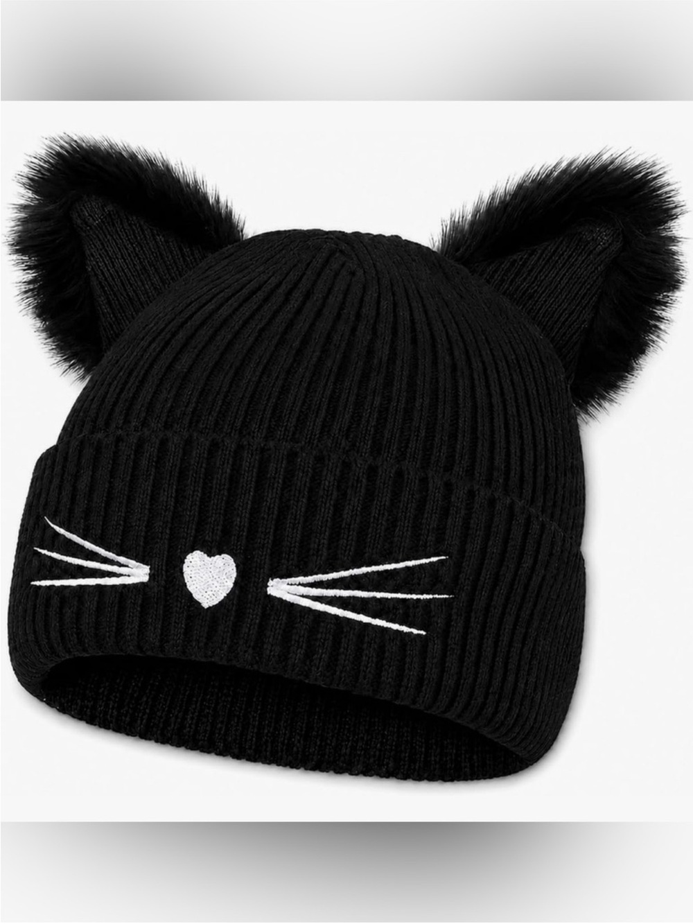 Women Cat Ear Beanie Black Crochet Knitted Hat Y2K Winter Beanie for Adults